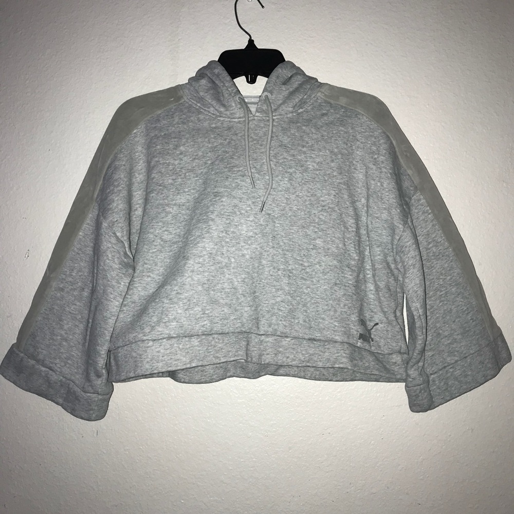 Gray Puma Crop Top Hoodie